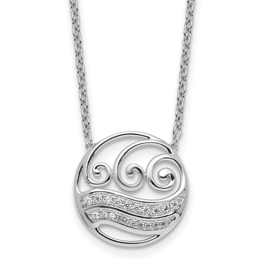 Exclusive 14K White Gold Polished Diamond Wave Circle Necklace - Stylish Value!
