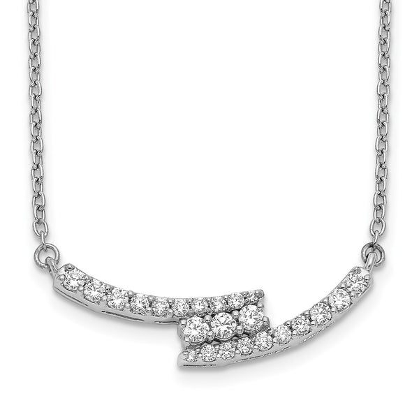 14K White Gold Diamond-Accented Curved Bar Necklace - 18