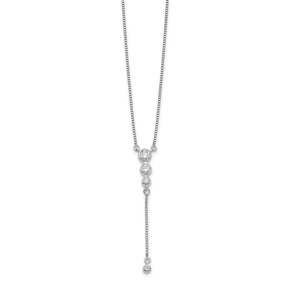 14K White Gold 3-Stone Diamond Drop Necklace - 18-Inch