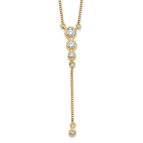 14K Gold Diamond Necklace - 18" Three-Stone Dangle