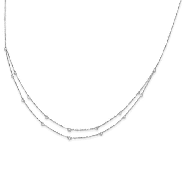 14K White Gold Double Strand Necklace with Diamonds