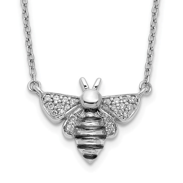 14K White Gold Diamond Bee Pendant Necklace - 18 Inches