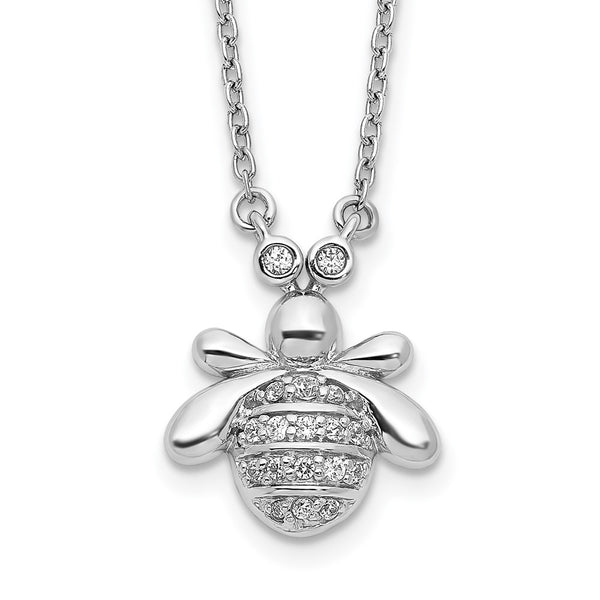 14K White Gold Diamond Bee Pendant Necklace - 18"