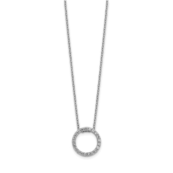 14K White Gold Diamond Circle Pendant Necklace - 18" Length