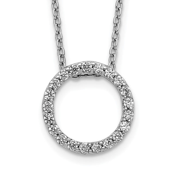 14K White Gold Diamond Circle Pendant Necklace - 18" Length