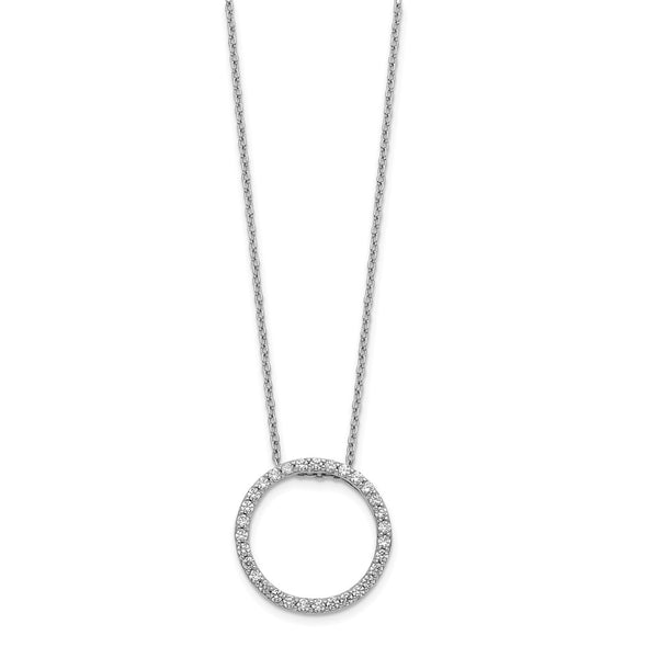 14K White Gold Diamond Circle Pendant Necklace - 18"