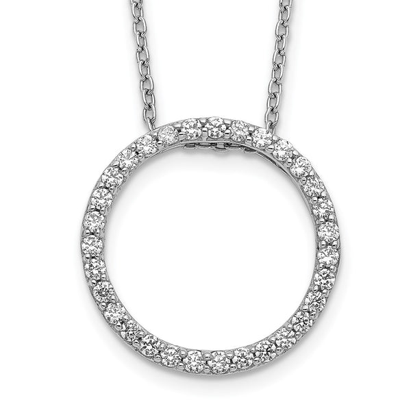 14K White Gold Diamond Circle Pendant Necklace - 18"