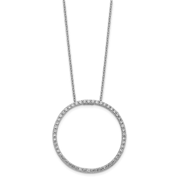 14K White Gold Diamond Circle Pendant Necklace - 18 Inch - Style GR1-1017539