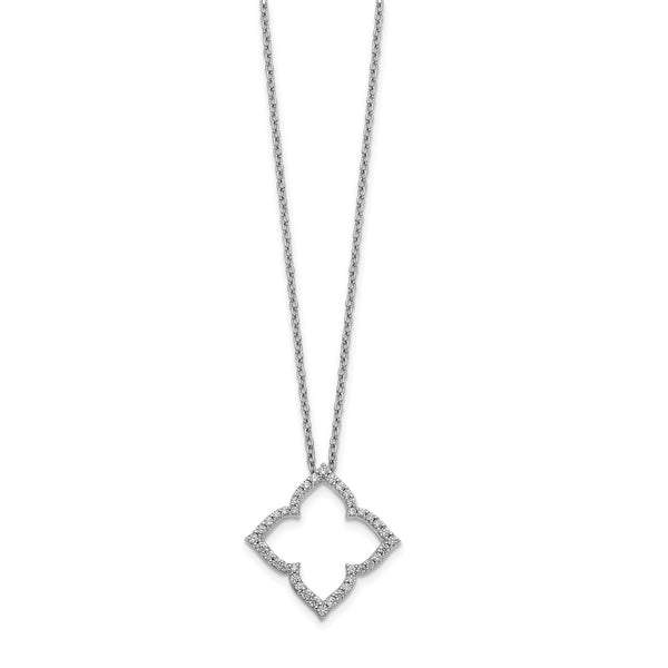 14K White Gold Diamond Necklace - 18 Inch Length