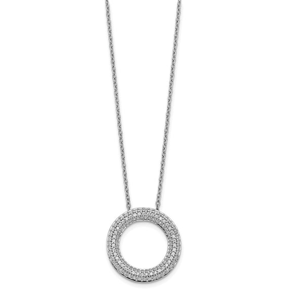 14K White Gold Diamond Circle Pendant Necklace - 18 Inch Length