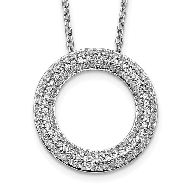 14K White Gold Diamond Circle Pendant Necklace - 18 Inch Length