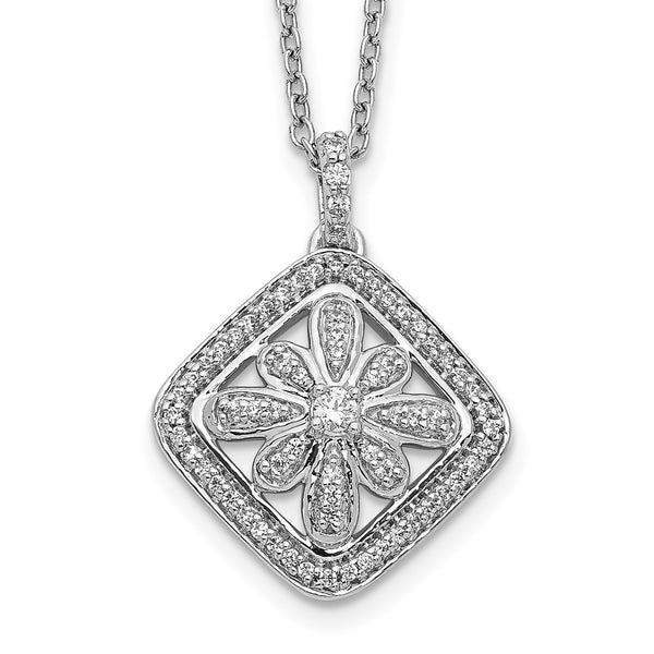14K White Gold Vintage Diamond Necklace - 18 Inches
