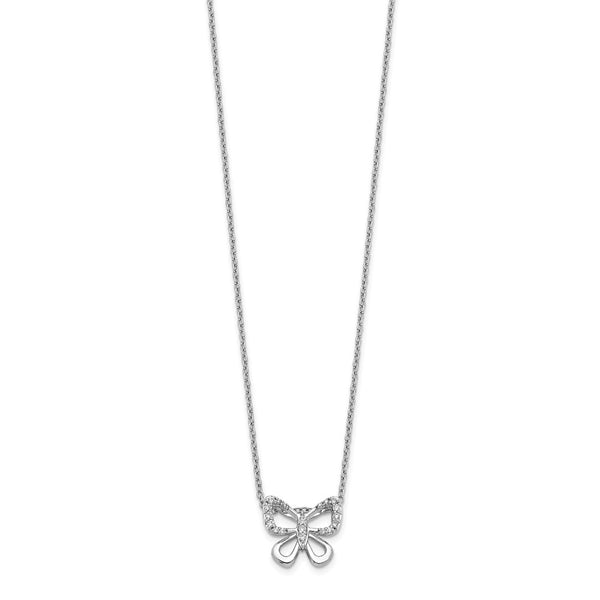 14K White Gold Diamond Butterfly Pendant Necklace - 18" Length