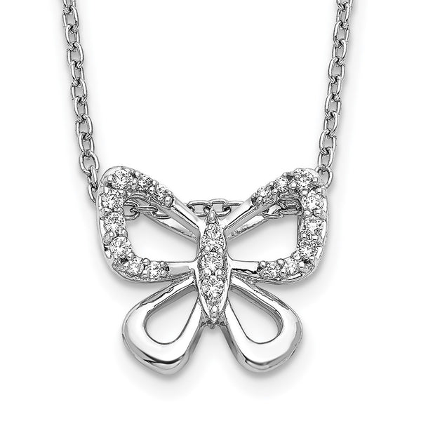 14K White Gold Diamond Butterfly Pendant Necklace - 18" Length