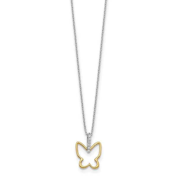 14K Two-Tone Diamond Butterfly Necklace - 18 Inch