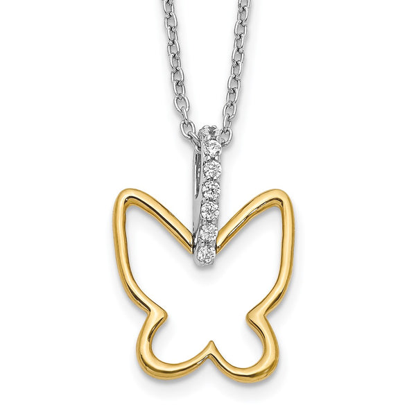 14K Two-Tone Diamond Butterfly Necklace - 18 Inch