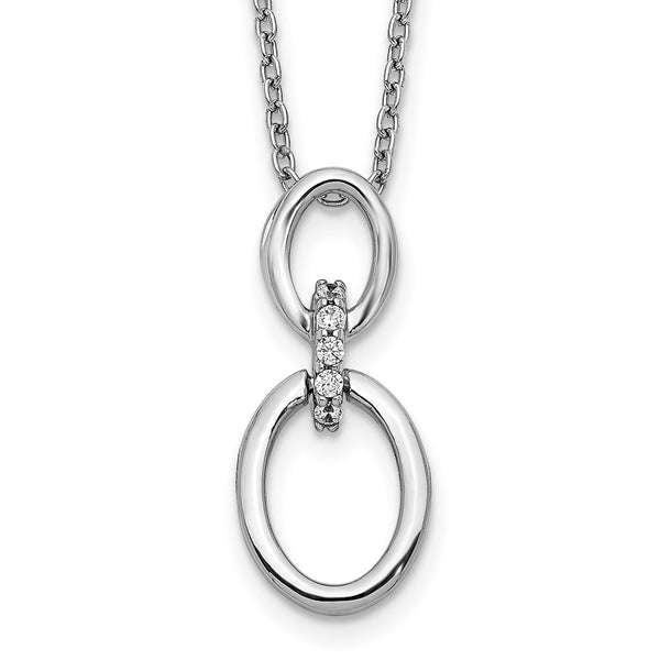 14K White Gold Diamond Oval Pendant Necklace - 18 Inch Length