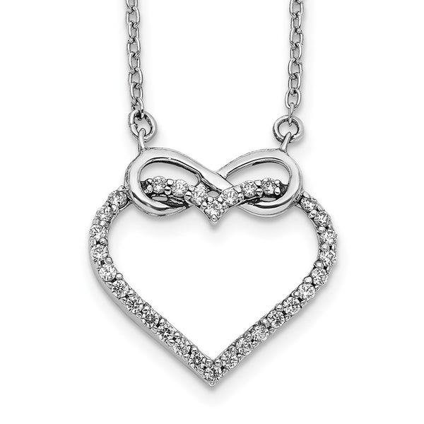 14K White Gold Infinity Heart Necklace with Diamonds - 18 Inch