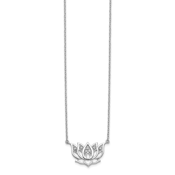 14K White Gold Diamond Lotus Flower Necklace - 18" Length