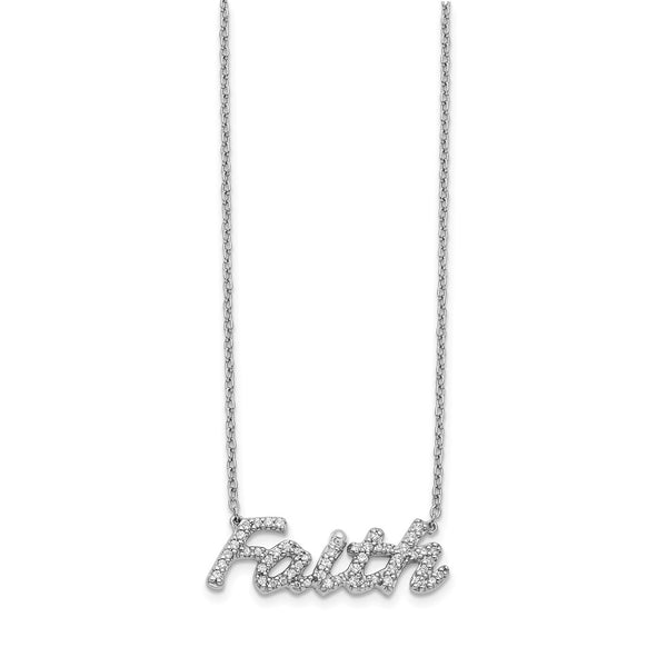 14K White Gold 18-Inch Diamond Faith Necklace