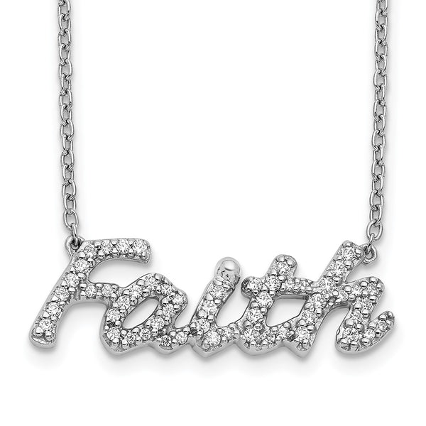 14K White Gold 18-Inch Diamond Faith Necklace