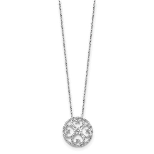 14K White Gold Vintage Heart Pendant Necklace with Diamonds