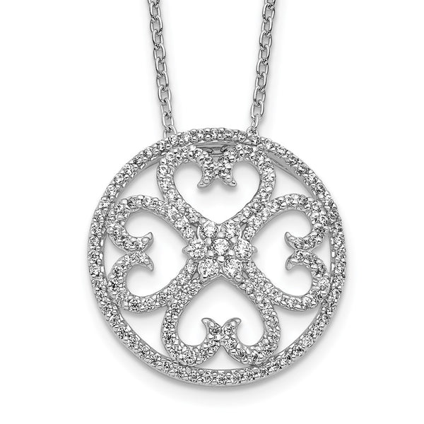14K White Gold Vintage Heart Pendant Necklace with Diamonds