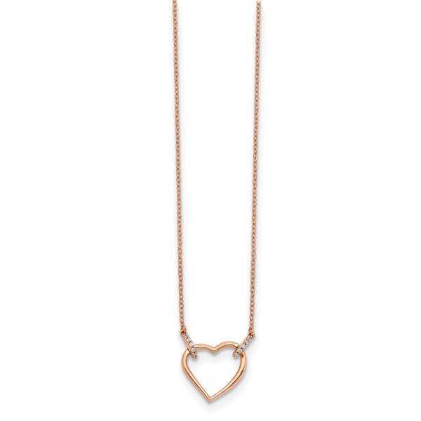 14K Rose Gold Heart Necklace with Diamonds - 18 Inch Length