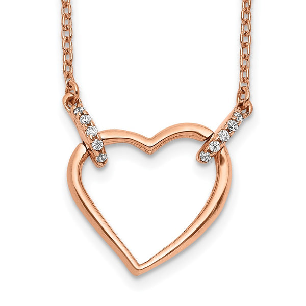 14K Rose Gold Heart Necklace with Diamonds - 18 Inch Length