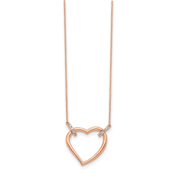 14K Rose Gold Heart Necklace with Diamonds - 18 Inch