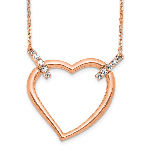 14K Rose Gold Heart Necklace with Diamonds - 18 Inch