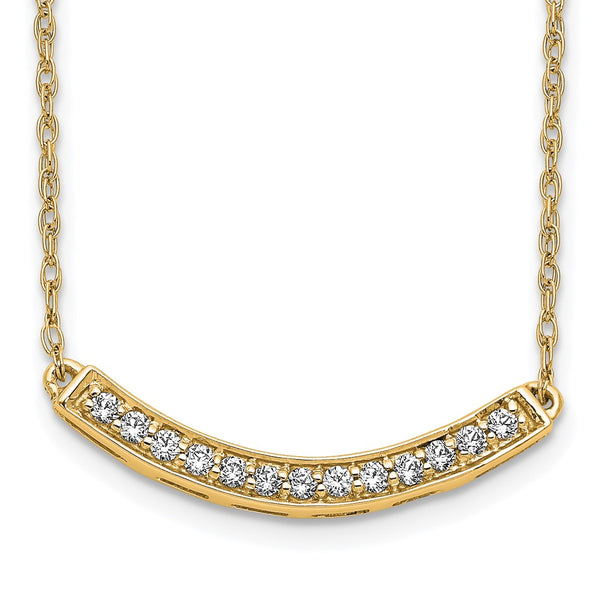14K Gold Diamond Curved Bar Necklace - 18 Inch Length