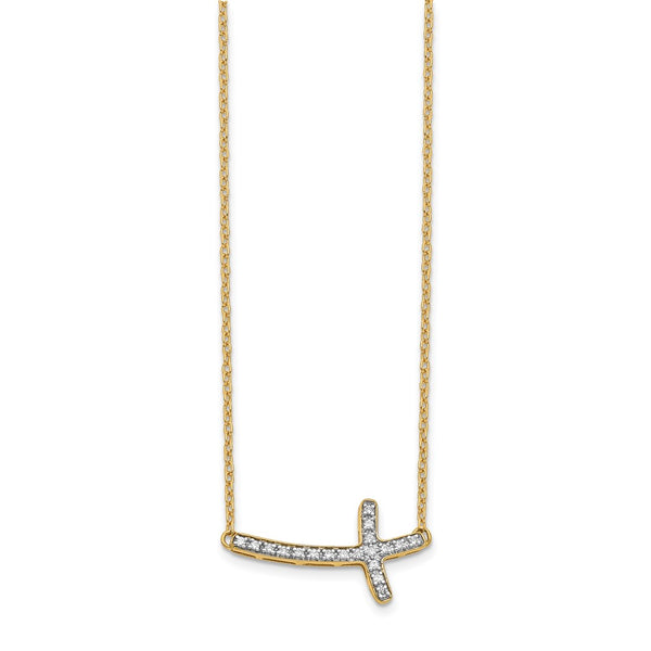 14K Gold Diamond Sideways Cross Necklace - 18 Inches - Style GR1-1007791