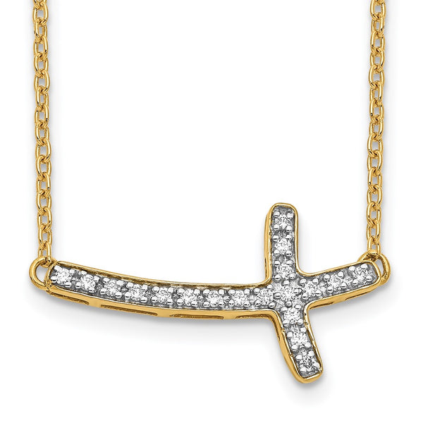 14K Gold Diamond Sideways Cross Necklace - 18 Inches - Style GR1-1007791