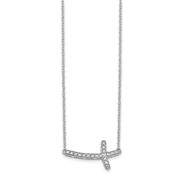 14K White Gold 18-Inch Diamond Sideways Cross Necklace - Style GR1-1007789