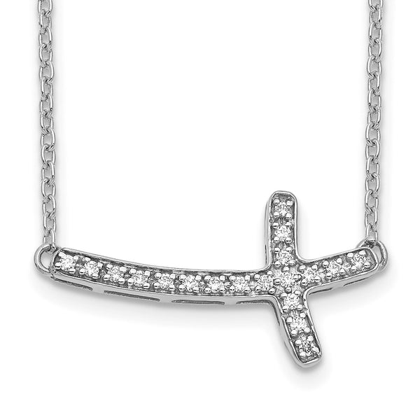 14K White Gold 18-Inch Diamond Sideways Cross Necklace - Style GR1-1007789