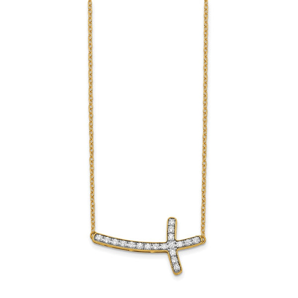 14K Gold Sideways Cross Necklace with Diamonds - 18 Inches