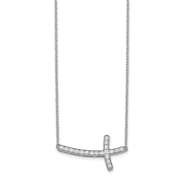 14K White Gold Diamond Sideways Cross Necklace - 18" - Style GR1-1017563