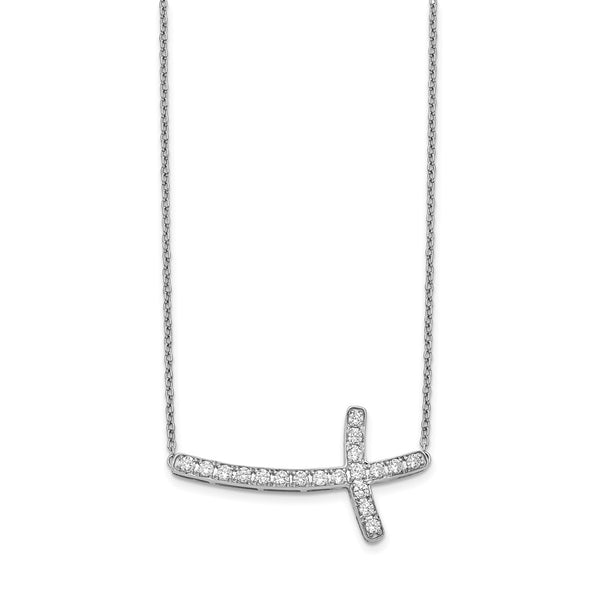 14K White Gold 18-Inch Diamond Sideways Cross Necklace - Style GR1-1017567