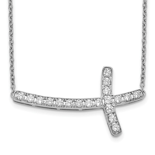 14K White Gold 18-Inch Diamond Sideways Cross Necklace - Style GR1-1017567