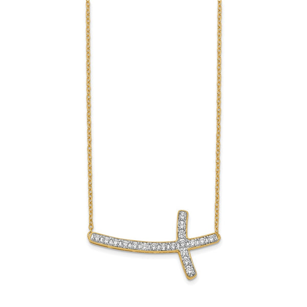14K Gold Diamond Sideways Cross Necklace - 18 Inches - Style GR1-1017571