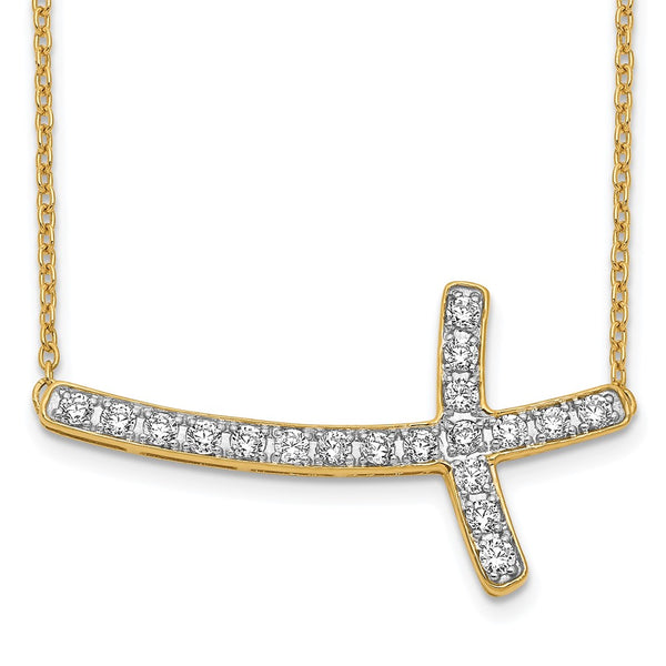 14K Gold Diamond Sideways Cross Necklace - 18 Inches - Style GR1-1017571
