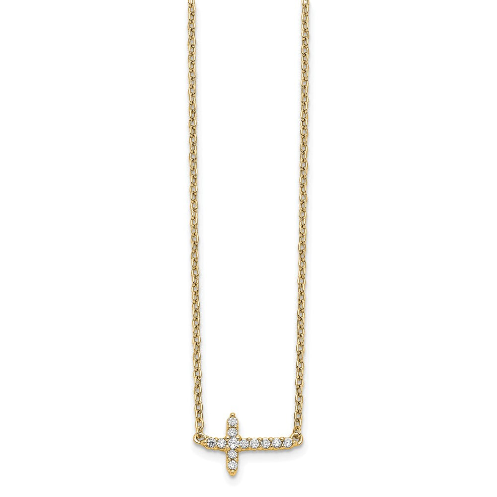 Exclusive 14K Gold Diamond Sideways Cross Necklace - 18", Stylish Luxury