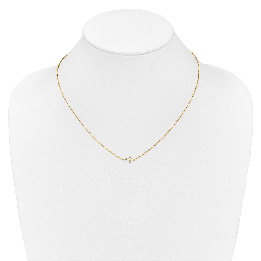 Exclusive 14K Gold Diamond Sideways Cross Necklace - 18", Stylish Luxury