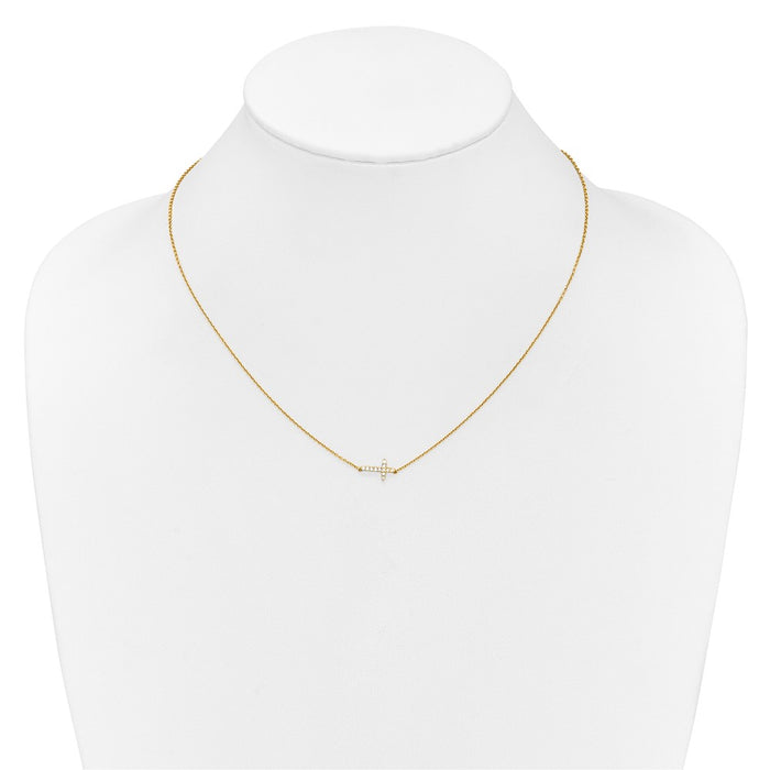 Exclusive 14K Gold Diamond Sideways Cross Necklace - 18", Stylish Luxury-3