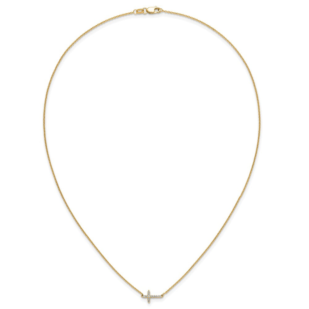 Exclusive 14K Gold Diamond Sideways Cross Necklace - 18", Stylish Luxury