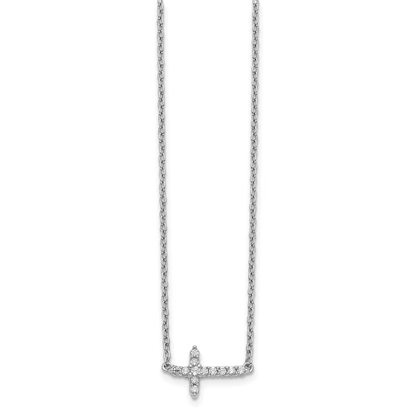 14K White Gold 18-Inch Diamond Sideways Cross Necklace - Style GR1-1017576