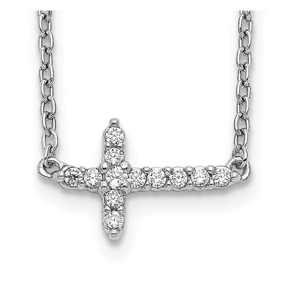 14K White Gold 18-Inch Diamond Sideways Cross Necklace - Style GR1-1017576