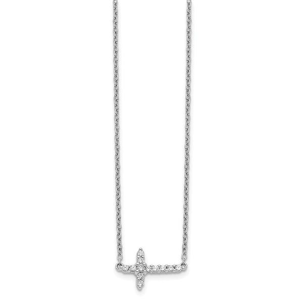 14K White Gold Diamond Sideways Cross Necklace - 18 Inch Length - Style GR1-1017587