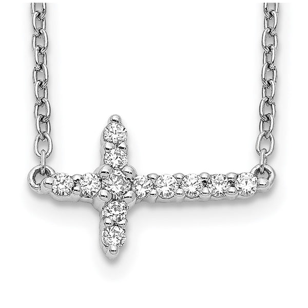 14K White Gold Diamond Sideways Cross Necklace - 18 Inch Length - Style GR1-1017587